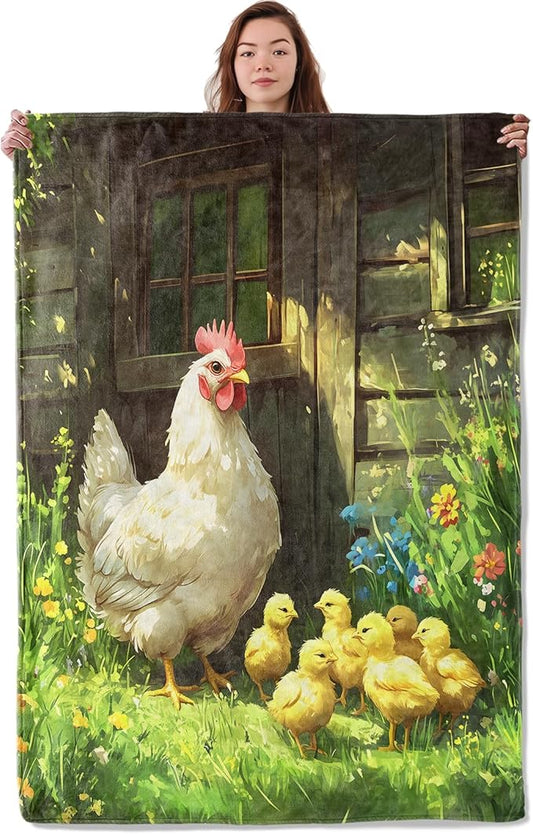 Rooster & Chick Blanket, Soft Cozy Warm Throw Blanket Gifts for Adults Kids Women, Lightweight Comfy Fuzzy Flannel Blankets for Couch, Travel, Car, Home Decor 50×40 Inch