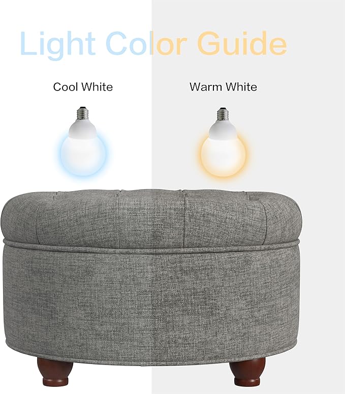 HomePop Home Decor |Button Tufted Woven Round Storage Ottoman | Ottoman with Storage for Living Room & Bedroom (Gray Woven)