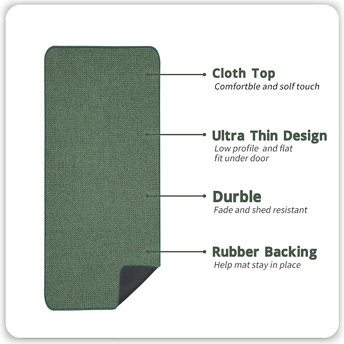 Bath Mat,Ultra Thin Bathroom Runner Rugs,Large Bath Mats for Bathroom,Quick Dry,Non-Slip,Machine Washable,Low Pile,Bath Rug,Shower Outside,Sink,Home Decor Accessories.Green,2'x5'（24x60inch）