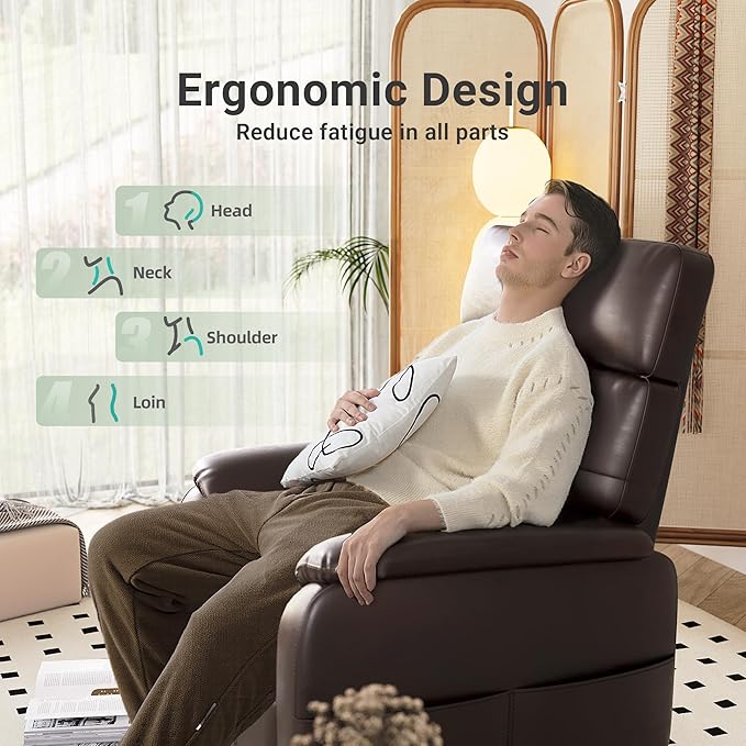 Claiks Zero Gravity Recliner Chair, Oversized Reclining Chair for Adults, Adjustable Electric Reclining Sofa Lounge with USB&Type-C Ports, Side Pocket, for Living Room, PU Leather, Dark Brown