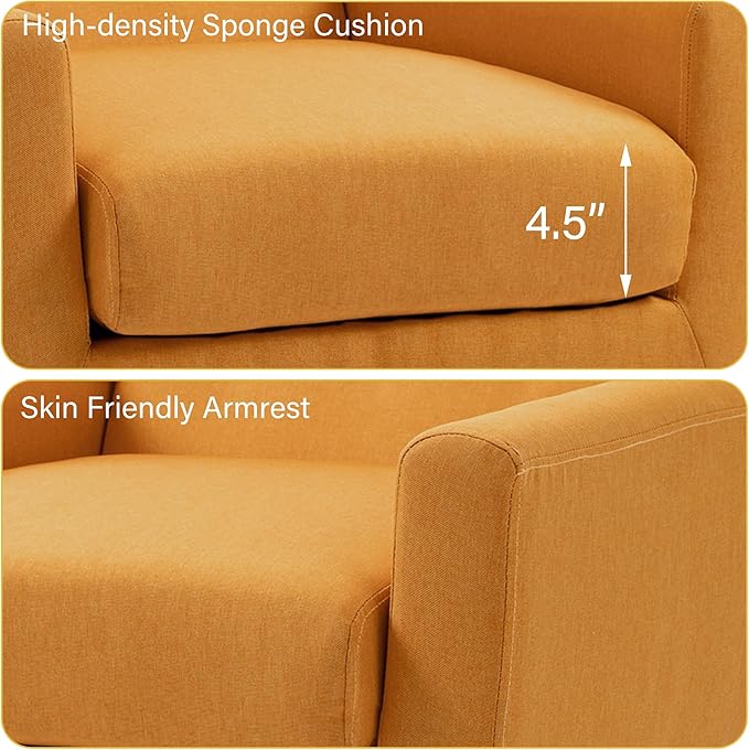 Accent Chair, Mid-Century Modern Fabric Chairs with Arms for Living Room, Comfy Upholstered Club Single Sofa Armchair for Bedroom Waiting Room with Solid Wood Frame (Fabric Orange, Set of 1)