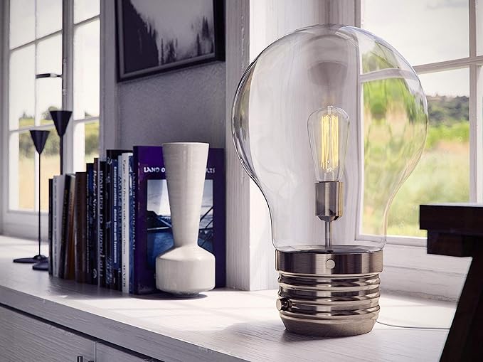 Kenroy Home 32462AB Edison Table Lamp with Antique Brass Finish, Rustic Style, 18" Height, 11.438" Width, 11.438" Depth