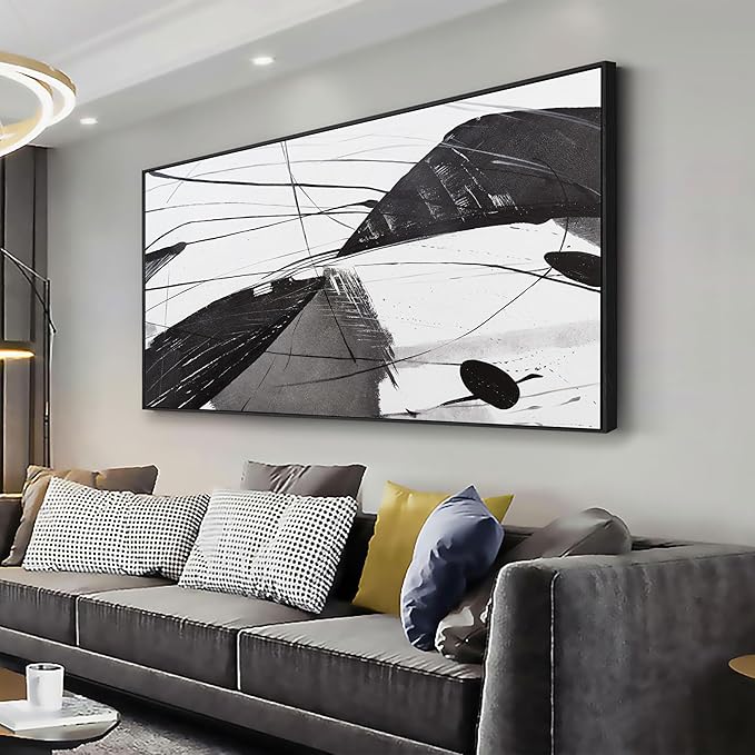Abstract Canvas Art Home Wall Decor Black and White Abstract Wall Art Framed Artwork Modern Home Wall Decor for Living Room Bedroom Office 24"x48"