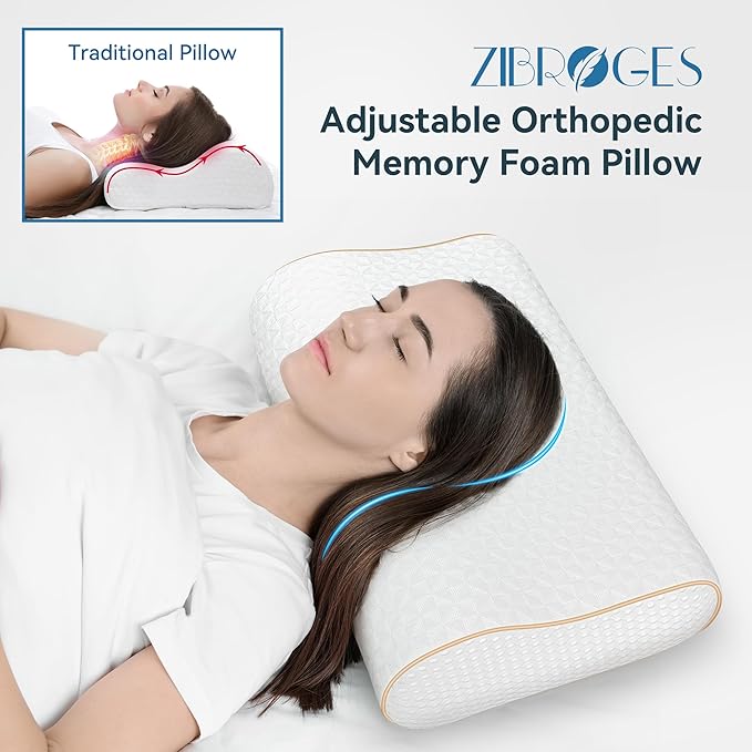 Sandwich Memory Foam Pillow for Sleeping - Ergonomic Cervical Cooling Pillows Queen Size, Adjustable Contour Pillow for Neck, Bed Pillow for Side, Back & Stomach Sleepers