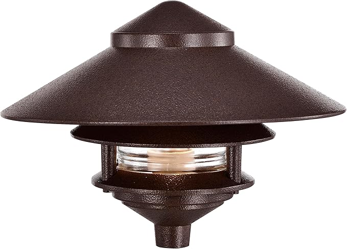 NUVO SF76/635 One 2 Louver Hood Outdoor Pagoda Landscape Pathway Light, 2 Tier-Large, Old Bronze