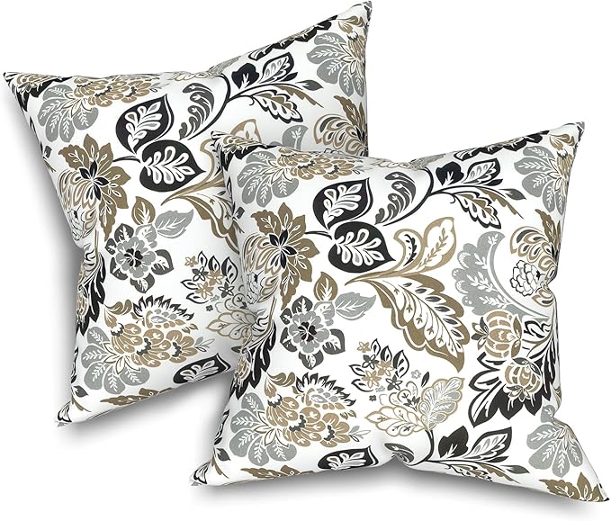 Outdoor Throw Pillows with Inners, All Weather Patio Pillows Set of 2, Square Pillows Decorative for Home Garden Furniture, 20x20 Inch, Dailey Tan