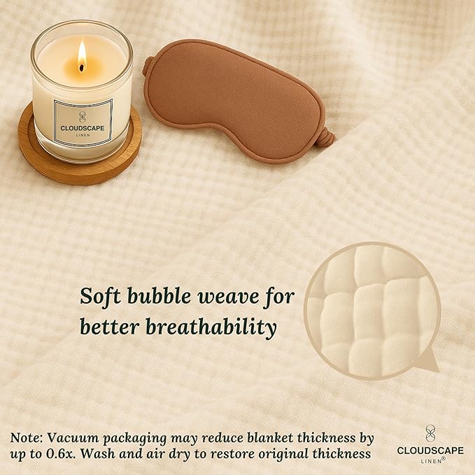 Soft 4 Layer Muslin Cotton Blankets Queen Size for Bed, 100% Cotton Blanket for All Season, Pre-Washed Gauze, Best Summer Blanket, 92x92, Ivory