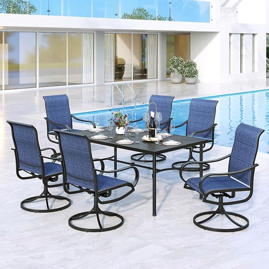 MFSTUDIO Patio Dining Set for 6, Outdoor Dining Set with Metal Table and Swivel Chairs, Patio Table and Chairs Set for Deck Backyard Poolside Garden