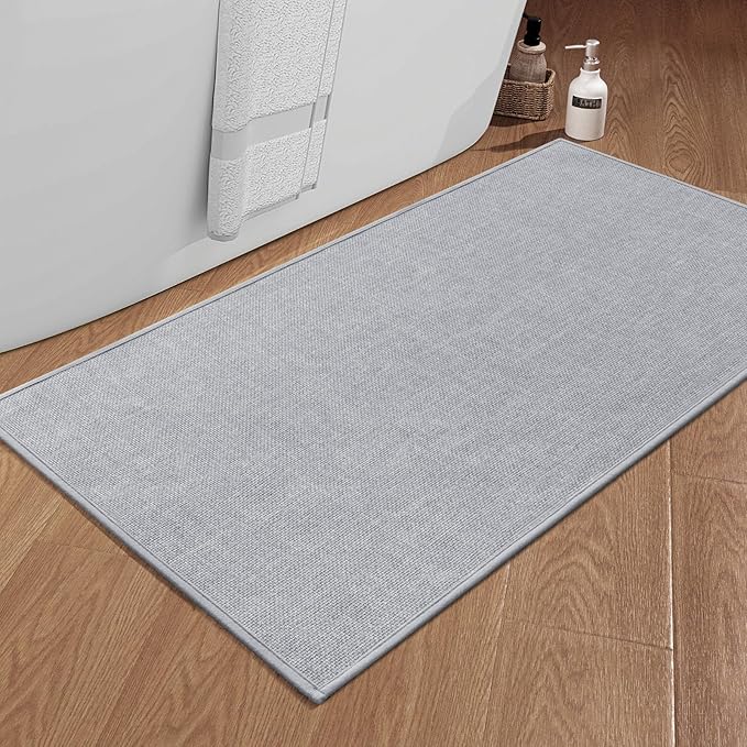 chakme Bathroom Rugs Mat 47x25, Ultra Thin Non Slip Bath Mat Large Quick Dry Absorbent Bath Mat for Bathroom Floor, (Light Grey, 47"x25")