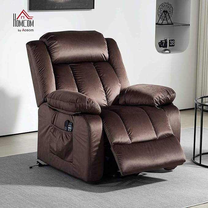 HOMCOM 35" Wide Back Power Lift Recliner Chair for Elderly with Massage and Heat, Electric Lift Chair with Remote Controllers, USB Ports and Side Pockets, Brown