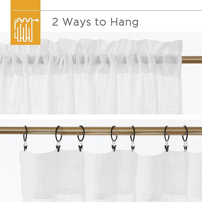 RYB HOME White Sheer Curtains Privacy Linen Textured Blend Half Translucent Window Treatment for Living Room Patio Sliding Door Bedroom, White W 70 x L 84 inch, 2 Pcs