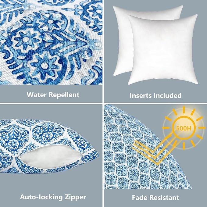 LVTXIII Outdoor Throw Pillows, Decorative Throw Pillows with Inserts, 16"x16" Square Pillows for Bed, Couch, Sofa and Patio Furniture, Set of 2, Celadon Geometric