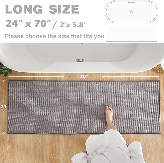 Bathroom Runner Rug, Long Bath Mat Washable Thin Quick Dry Low Pile Bathroom Runner Rugs Non Slip, Light Grey 24"x70"
