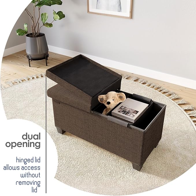 STORAGEBUD Storage Ottoman Bench with Bins, 30-in Storage Bench for Bedroom End of Bed, Folding Foot Rest Ottoman for Living Room Max 660lbs, Fabric Ottomans, Brown