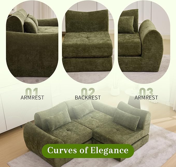 MAXMAXX 102" Modular Sectional Cloud Sofa,4-in-1 Folding Convertible Sofa Bed, Floor Boneless Couch, Modular Cushion Couch,Suitable for Living Room,Bedroom and Recreation Room (Green)