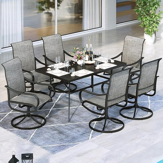 MFSTUDIO Patio Table and Chairs Set, Patio Dining Sets for Deck/Backyard/Poolside/Garden, Outdoor Dining Set for 6 with Umbrella Hole, Metal Frame