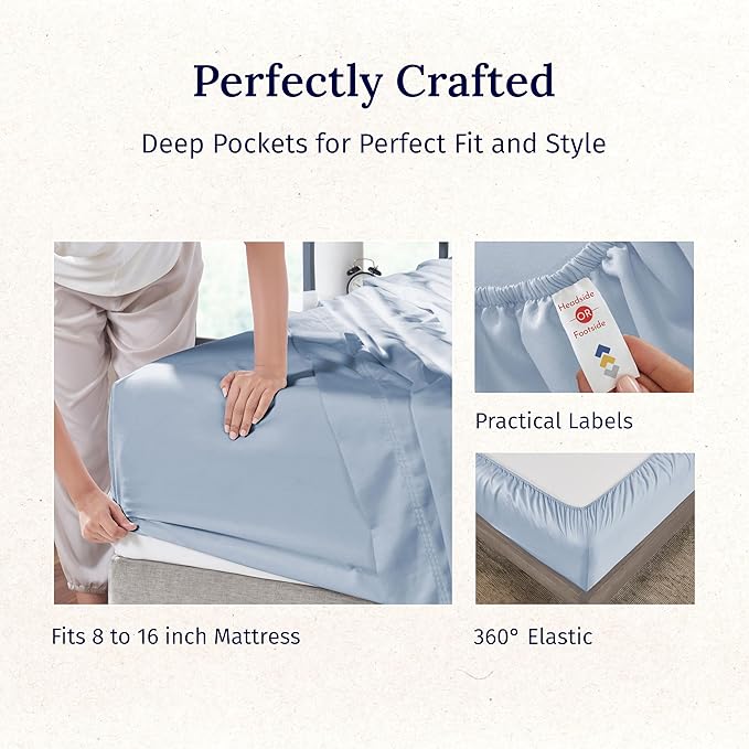 California Design Den California King Sheet Set - 100% Cotton, 600 Thread Count Deep Pocket Cal King Sheet Set, Luxury Hotel-Quality Sheets with Soft Sateen Weave - Blue