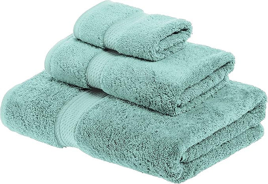 Superior Egyptian Cotton Pile 3 Piece Towel Set, Includes 1 Bath, 1 Hand, 1 Face Towel/Washcloth, Ultra Soft Luxury Towels, Thick Plush Essentials, Guest Bath, Spa, Hotel Bathroom, Sea Foam