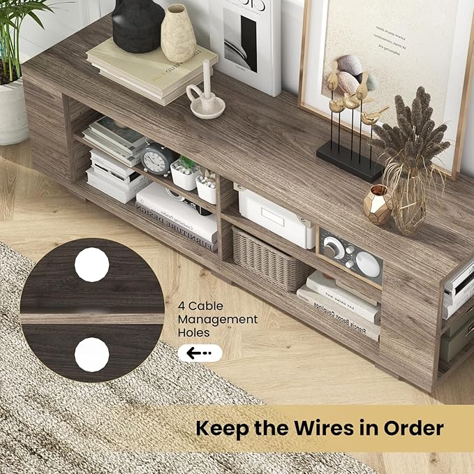 Giantex Modern TV Stand for TVs up to 65 Inch, Wood Entertainment Center w/ 8 Open Storage & Adjustable Shelves, Television Stands w/Cable Holes, TV Console Table for Living Room Bedroom (Black Oak)