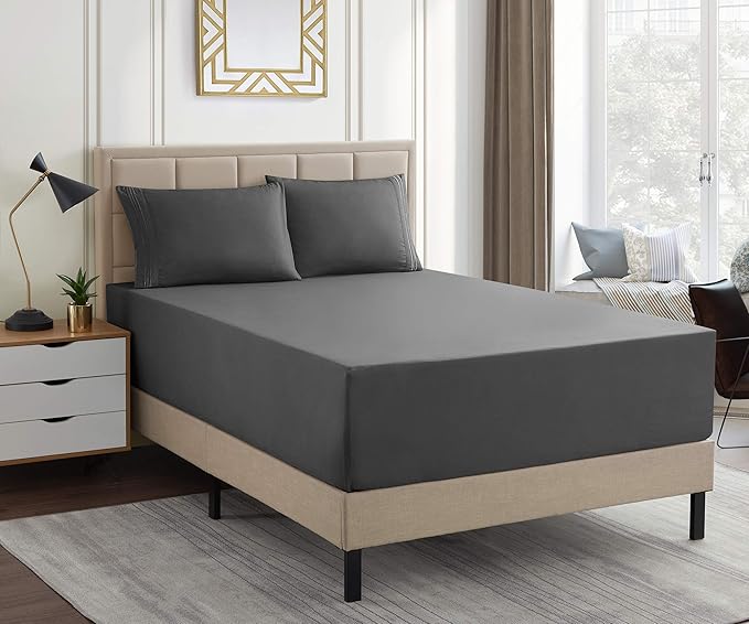 1500 Supreme Collection Extra Deep Pocket Sheets Set - Luxury Soft Bed Sheets, Wrinkle Free, Bedding, Over 40 Colors, 21 inch Extra Deep Pocket, California King, Gray