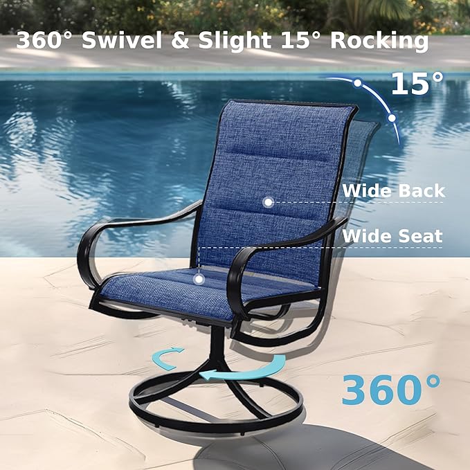 MFSTUDIO Patio Dining Set for 6, Outdoor Dining Set with Metal Table and Swivel Chairs, Patio Table and Chairs Set for Deck Backyard Poolside Garden