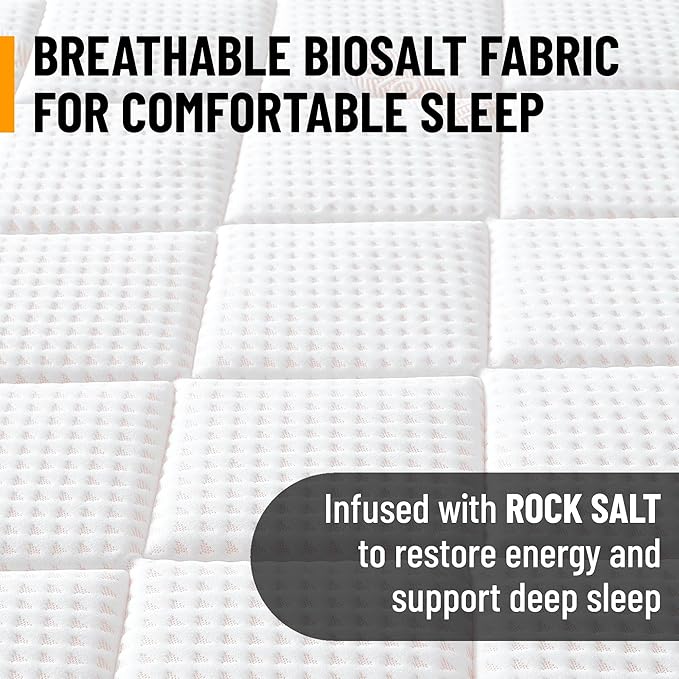 Ottomanson Twin 12” Hybrid Mattress - Rock Salt Infused Quilted Cover - Made in USA - Medium-Firm Support - Individually Pocketed Coils & CertiPUR-US Foam - Fiberglass-Free - Bed in a Box