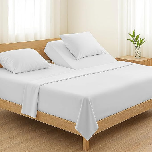 TEXAS LINEN CO. Egyptian Cotton Split King Sheet Set - 800 Thread Count 5 PC White Egyptian Cotton Sheets for Adjustable Bed, Extra Long Staple Cooling Sheets, Luxury Hotel Sheets, 16" Deep Pocket