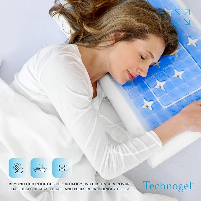Technogel Deluxe Cooling Gel Pillow - Patented Cooling Technology, Odorless Memory Foam – Breatable Ergonomic Support for Side & Back Sleepers with Washable Cover, 4.5" (Medium)