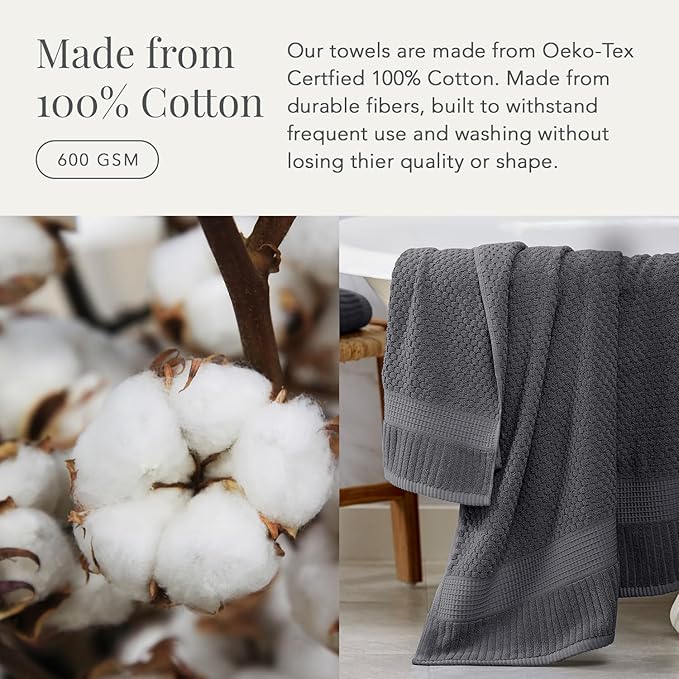 NY Loft 100% Cotton Hand Towel 6 Pack | Super Soft & Absorbent Quick-Dry Hand Towels 16" x 28" |Textured and Durable Cotton | Trinity Collection (6 Pack Hand Towel, Charcoal Grey)