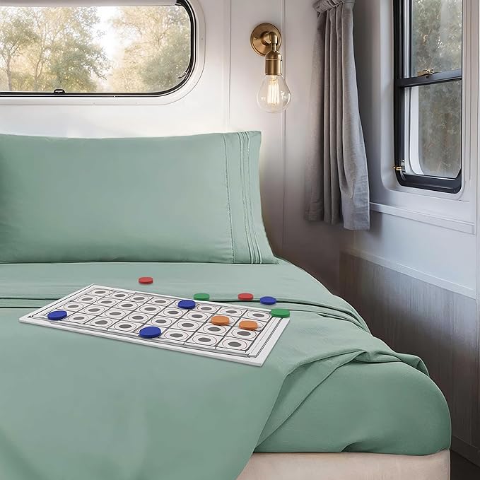 Clara Clark Bed Sheets, Premier 1800 Series 4 Piece RV Queen Sheet Set, Luxury Soft Sheets for RV Bunks, Short Queen - Ice Green