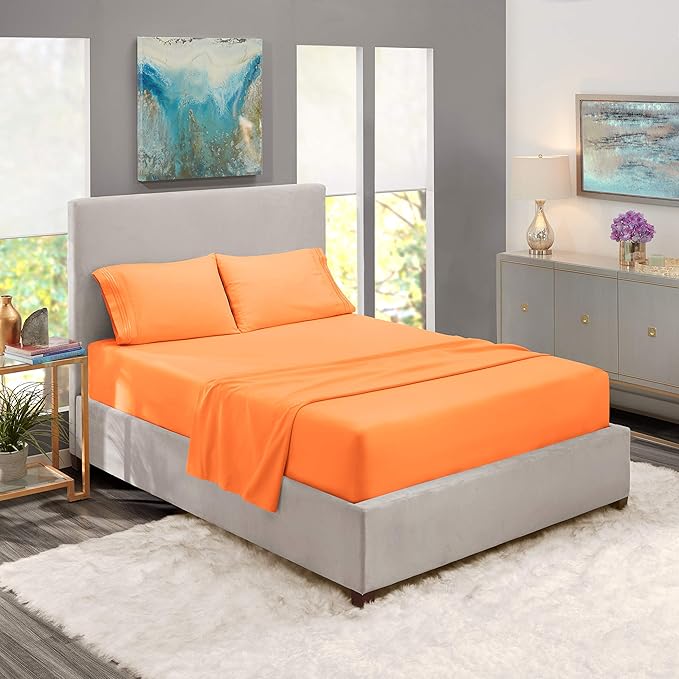Nestl Full Sheet Set - Luxury 1800 Ultra-Soft Microfiber Full Bed Sheets - Double Brushed - Deep Pockets - Easy Fit - 4 Piece Set - Bedding Sheets & Pillowcases (Full, Light Orange)
