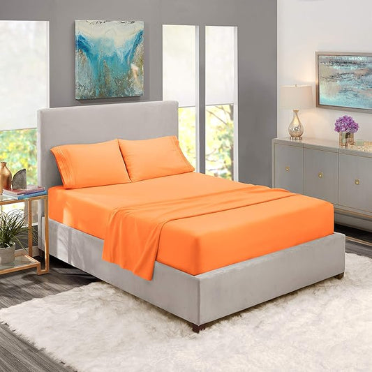 Nestl Full Sheet Set - Luxury 1800 Ultra-Soft Microfiber Full Bed Sheets - Double Brushed - Deep Pockets - Easy Fit - 4 Piece Set - Bedding Sheets & Pillowcases (Full, Light Orange)