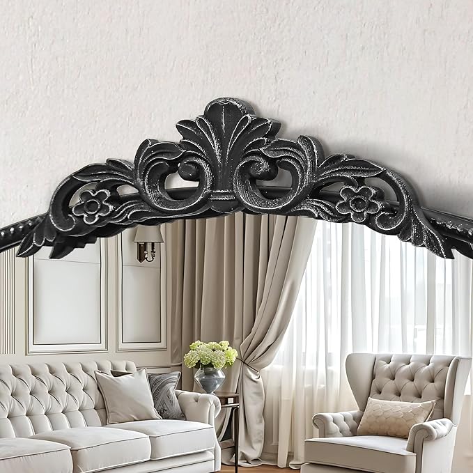 Micasso Black Vintage Mirror, 29"x 36" French Baroque Antique Arched Wall Mounted Mirror Decorative Ornate Entryway Mirror for Wall Decor, Living Room, Hallway