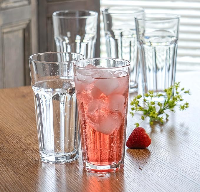 Red Co. Set of 6 Clear Glass 16 Fl Oz Drinking Highball Tumblers for Water, Juice, Beer, Cocktails
