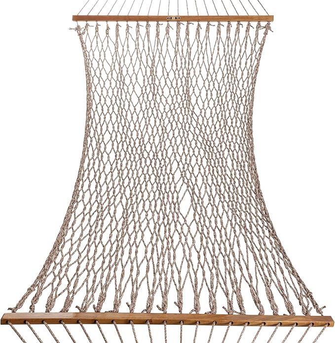 Original Pawleys Island Single Antique Brown Oatmeal Heirloom Tweed DURACORD Rope Hammock with Extension Chains & Tree Hooks, Handcrafted in The USA, 450 LB Weight Capacity, 12 ft. x 50 in.