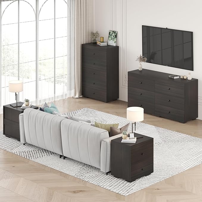 Dresser for Bedroom 6 Drawer Wood Dresser 58.3" Wide, Large Chest of Drawers for Bedroom, Living Room, Hallway, Entryway, Modern TV Stand Drawer Organizer,Dark Brown