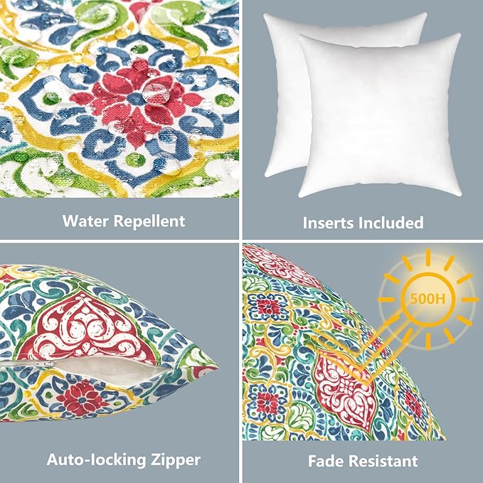 LVTXIII Outdoor Throw Pillows, Decorative Throw Pillows with Inserts, 20"x20" Square Pillows for Bed, Couch, Sofa and Patio Furniture, Set of 2, Damask Red