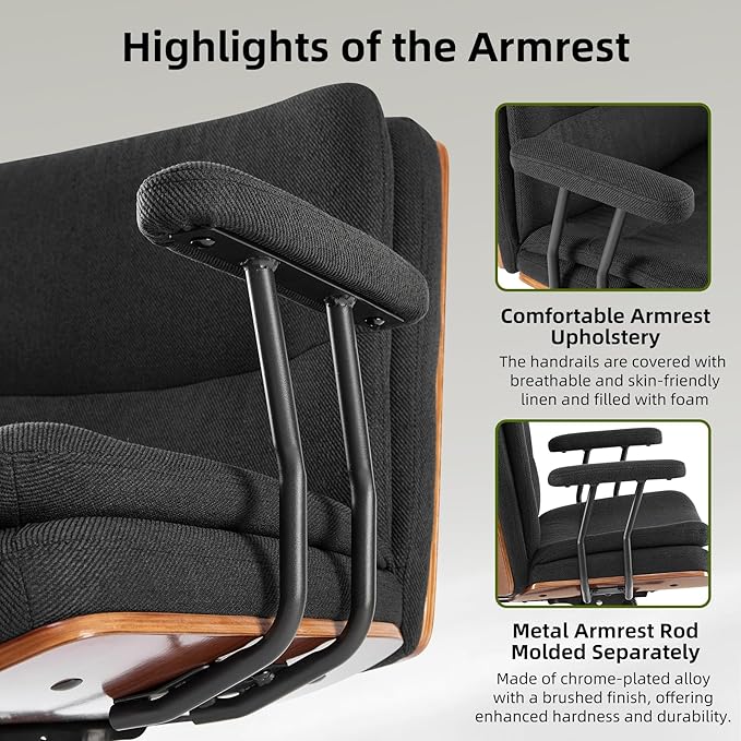 Criss Cross Chair with Armrests & Wheels, PU Leather Adjustable Swivel Walnut Task Chair with Wide Seat, Ergonomic Mid Back Computer Office Desk Chairs for Meeting Room, Home