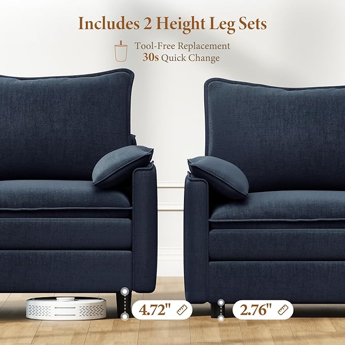 Vesgantti Large Modular Sectional Sofa, Big Comfy Cloud Couch with Ottoman Deep Seat Chenille Cloud Sofa, 9 Seater Large Sectional Couches for Living Room, Bedroom and Apartment, Blue