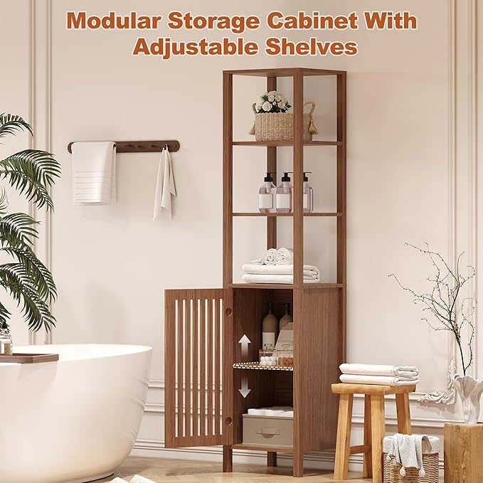 Entertainment Center with Bookshelves, Farmhouse TV Stand for 70 Inch TVs, TV Stands for Living Room w/Adjustable Shelves & Storage Cabinet, Modern Console Cabinet for Bedroom Home Theater