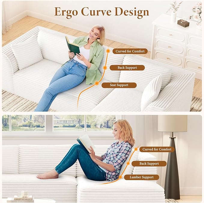 Vesgantti 106" Modular Sectional Sofa with Chaise, Deep Seat Comfy Cloud Couch Corduroy L Shaped Sofa Sectional Couches for Living Room Bedroom, No Assembly Required (Beige, Right-Facing Chaise)