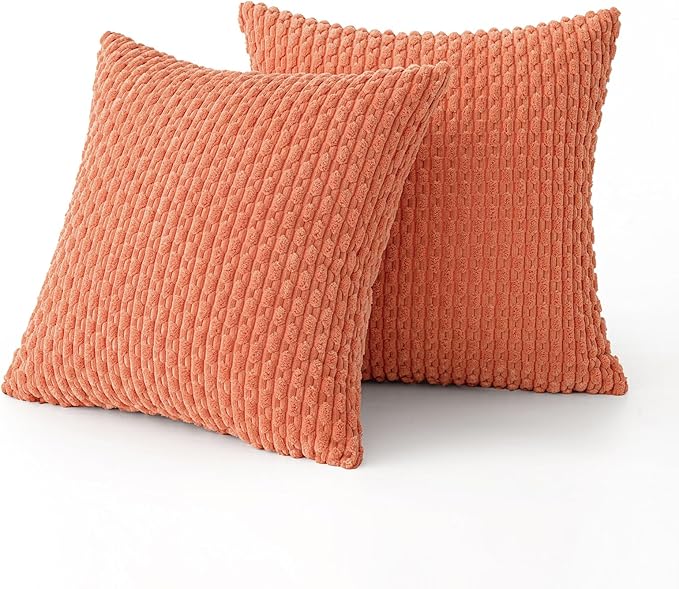 MIULEE Throw Pillow Covers Soft Corduroy Decorative Set of 2 Boho Striped Pillow Covers Pillowcases Farmhouse Home Decor for Couch Bed Sofa Living Room Spring 20x20 Inch Coral Red