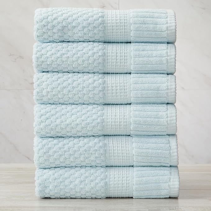 NY Loft 100% Cotton Hand Towel 6 Pack Hand Towel Set | Super Soft & Absorbent Quick-Dry Hand Towels 16" x 28" |Textured and Durable Cotton | Trinity Collection (6 Pack Hand Towel, Seafoam)