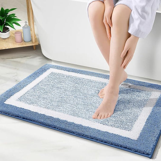 OLANLY Bathroom Rugs 36x24, Extra Soft and Absorbent Microfiber Bath Mat, Non-Slip, Machine Washable, Quick Dry Shaggy Bath Carpet, Suitable for Bathroom Floor, Tub, Shower (Large, Blue)