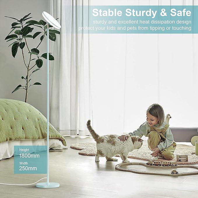 Bright Floor Lamp for Living Room, 42W LED Room Lights with Remote, 3700LM RGBW Modern Tall Standing Light, Color & Brightness Dimmable, UFO Ring Lamp,1/2/3H Timer for Bedroom,Office(Blue