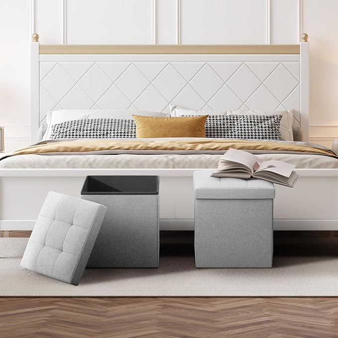 Storage Ottoman Bench, 15 Inch Ottoman Foot Rest, End of Bed Bench, Storage Chest, Load 700 lb, for Living Room, Bedroom, Entryway, Light Gray