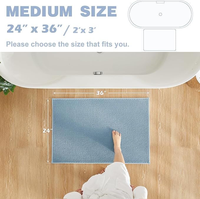 Bathroom Rugs Non Slip Washable, Super Absorbent Thin Bath Mat Quick Dry Low Pile Bathroom Rug, Debim Blue 24"x36"