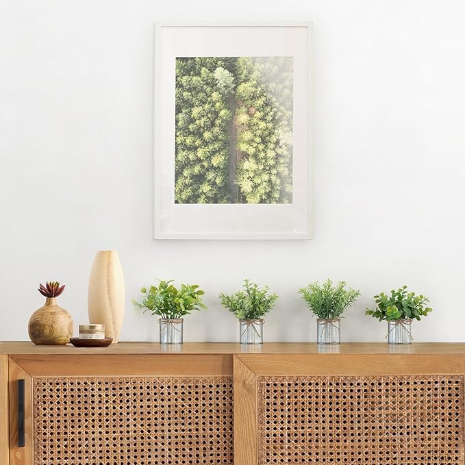 Mkono 4 Packs Small Fake Plants in Farmhouse Galvanized Pots Table Centerpiece Mini Potted Artificial Plants Faux Eucalyptus for Shelf Office Rustic Home Decor