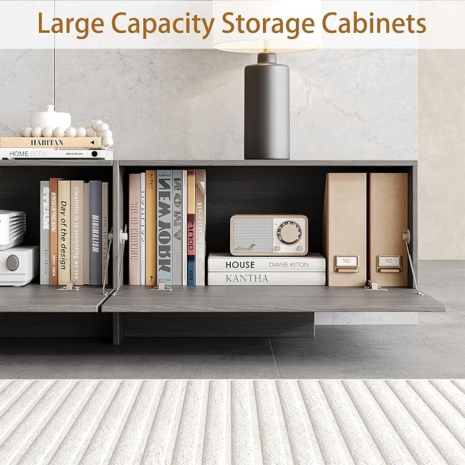 76.4'' Modern TV Stand for Living Room, Mid Century Modern TV Console，Entertainment Center with 4 Drawers, Large Storage Cabinet Table, Media Cabinet for Living Room, Bedroom, Grey