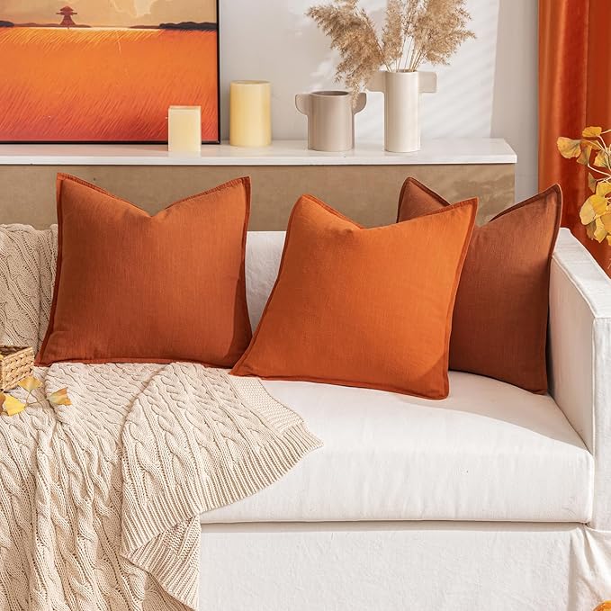 MIULEE Fall Decorative Linen Pillow Covers 16x16 Inch Rust Boho Farmhouse Neutral Couch Throw Pillows for Bed Pack of 2 Accent Modern Pillowcase Summer Sofa Livingroom Home Decor